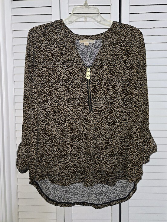 MICHAEL Michael Kors Tops - Michael Kors Women's XL Leopard Print 1/2 Zip Blouse - Dark Camel
